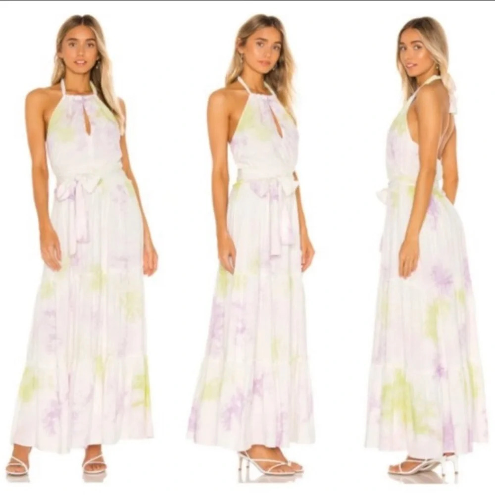 Saylor Emmeline Tie Dye Halter Maxi Dress white with Purple Yellow